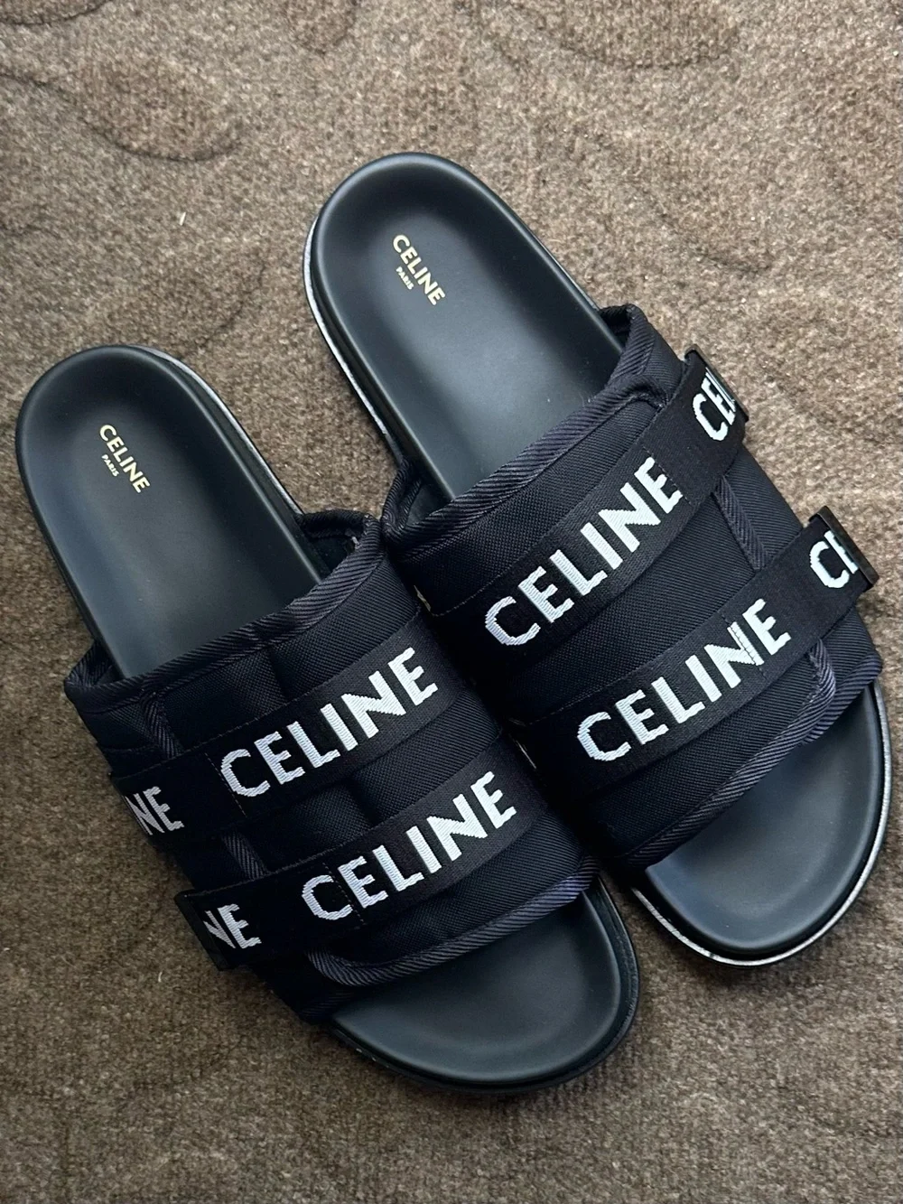 Celine Black Logo-Jacquard Canvas Sandals Men's Slide Sandals 12